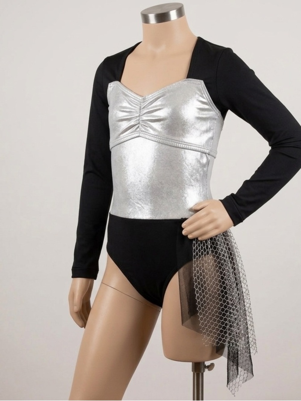 Second Skin Dance Costume Child Medium Silver Black Contemporary Lyrical Costume
